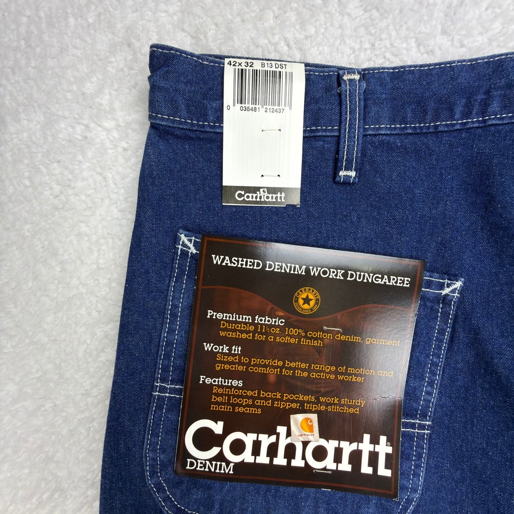 Carhartt Work Dungaree Denim Jeans Mens 42x32 B13 DST Darkstone NWT NOS